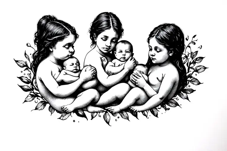 Mother And Three Babies