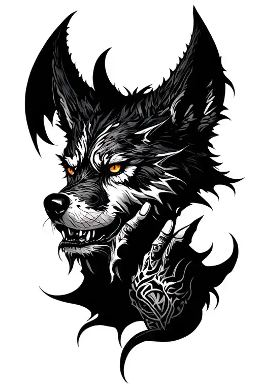 Demon Wolf Face Profile Holding