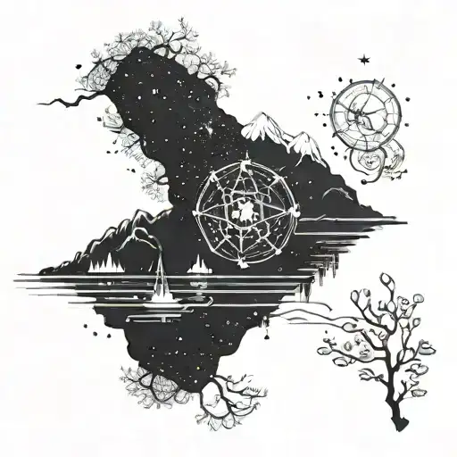 A Serene Lake Scene With Constellations Of Their Zodiac Sign In The Sky