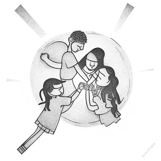 A Father And 3 Daughters Holding Hands In A Circle