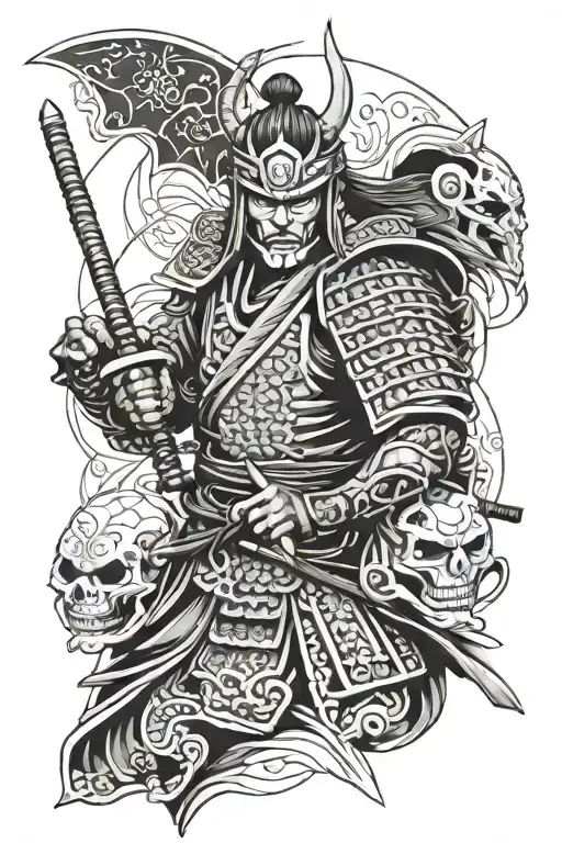 Samurai Warrior Surrounded By Soraya Mask