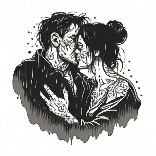 Kissing Wife Under Heavy Rain Falling