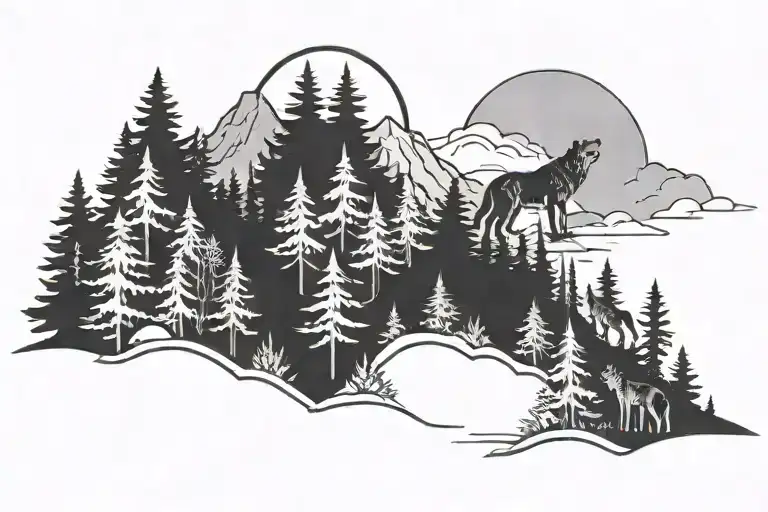 Wolf Howling In A Group Of Trees On A Mountain Side