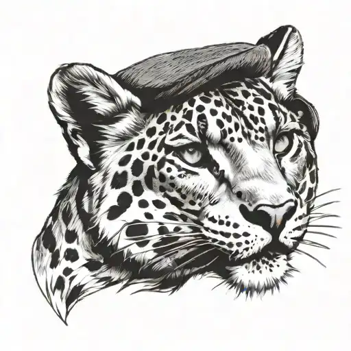 Sketch For A Snow Leopard Tattoo In A Military Beret