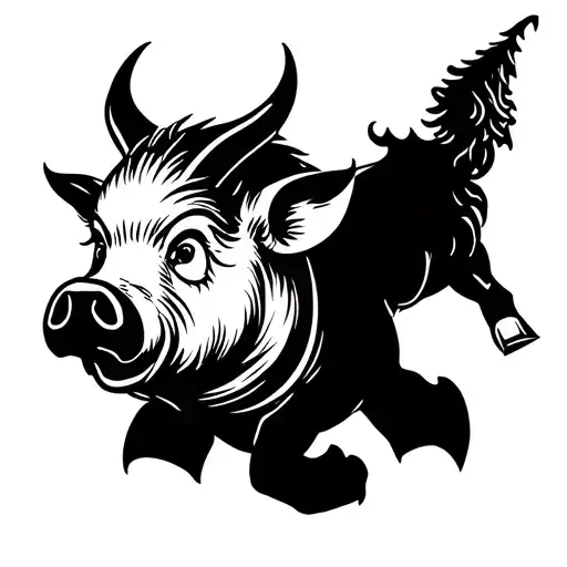 Little Devil Riding Running Pig