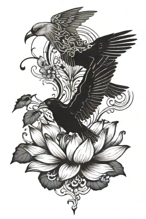 Lotus And Crow And Music Notes
