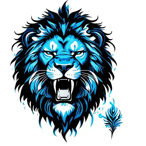 Color Infused Roaring Lion Face Dark Blue Exes