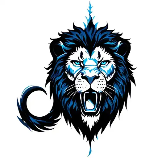 Color Infused Roaring Lion Face Dark Blue Eyes