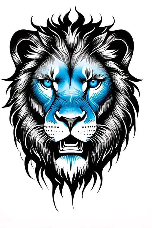 Color Infused Roaring Lion Face Dark Blue Eyes