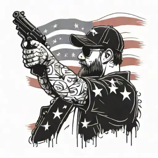 Illustrate A Scene Of A Veteran Saluting The American Flag With A Gun Resting On His Shoulder