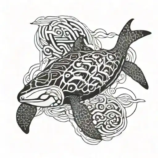A Geometric Design Of A Swimming Turtle Orca Merging With Waves
