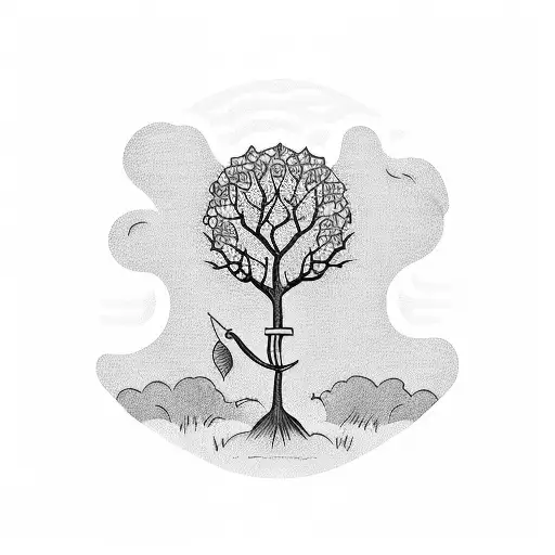 Girl Under A Tree And An Anchor In The Middle