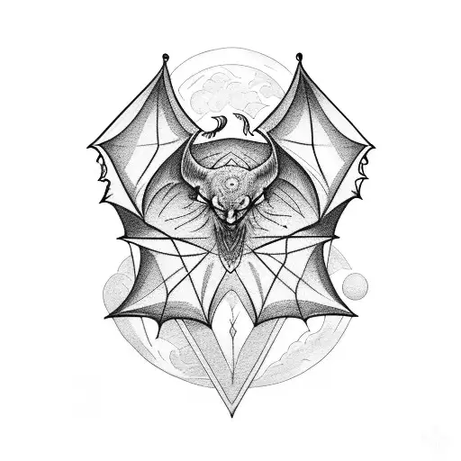 Full Moon On Left Shoulder With Detailed Bats