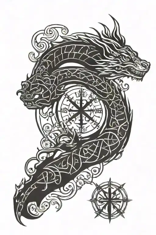 Midgard Serpent Shoulder Sleeve Nordic Runes With Vegvisir