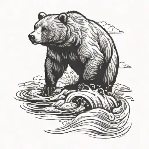 A Majestic Bear Standing In A River Catching Fish With Its Paws