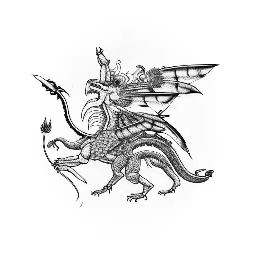 A Native Indian Woman Riding A Dragon Through A Garden Of Dahlias