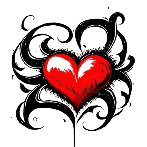 Black Heart With Sign Of Red Infinite In Very Fine Tribal