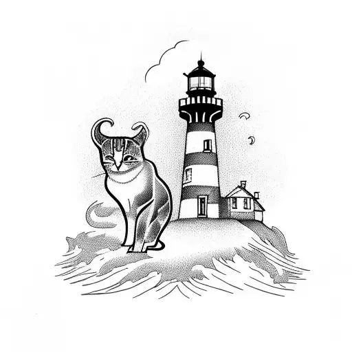 Lighthouse With Two Cats Sircling It