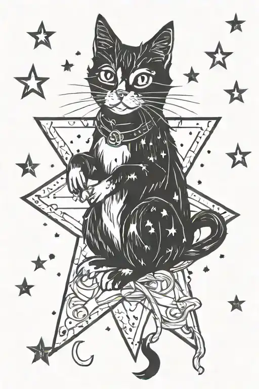Coraline Cat Sitting With Stars Shining