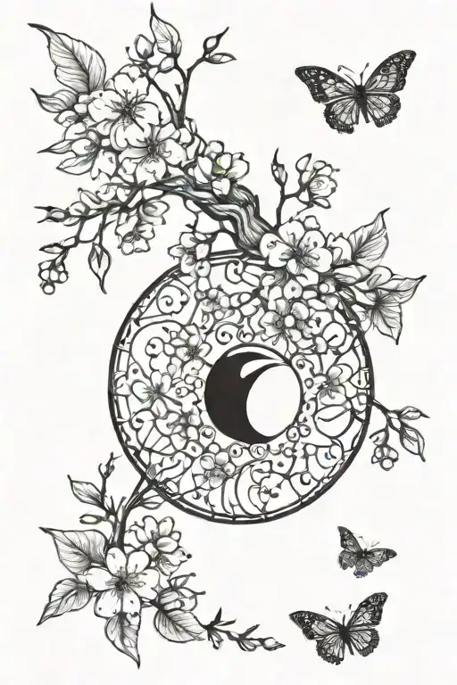 Moon Phases Intertwined With Cherry Blossom Branchs