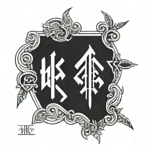 Black And White Sketch Of A Tattoo With Slavic Runes And The Inscription Khoper