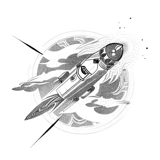 A Futuristic Rocket Blasting Off Into Space Surrounded By Vibrant Psychedelic Patterns