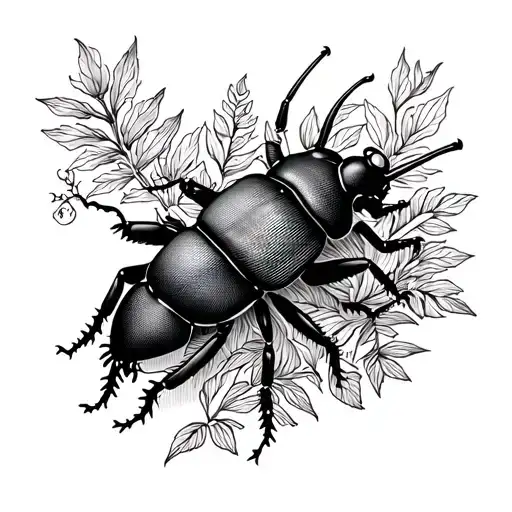 Horned Nosed Beetle With Some Surrounding Greenery And Nature Stuff