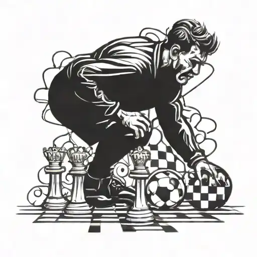 A Football Player Making A Winning Goal With Chess Pieces Incorporated Into The Design