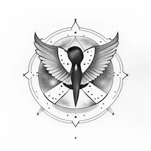 A Swallow Among The Stars And A Christian Cross