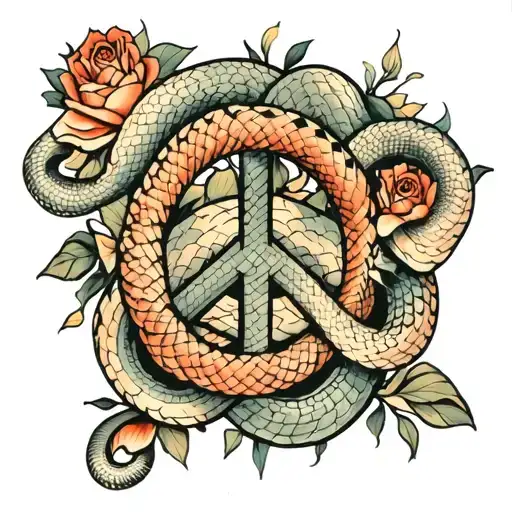 Snake Over Peace Symbol Combined