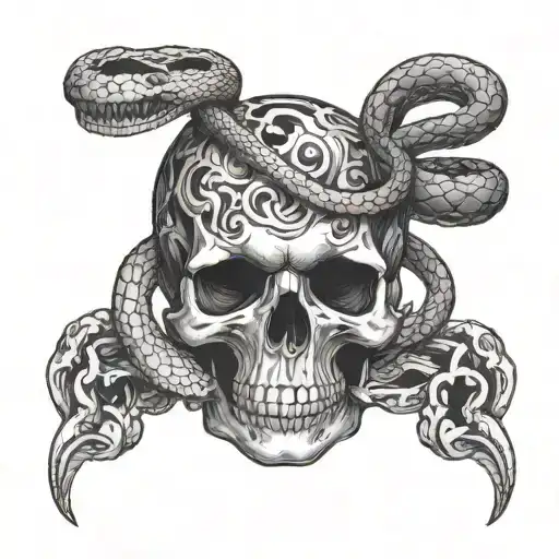 Snake In A Skull Hand Holding