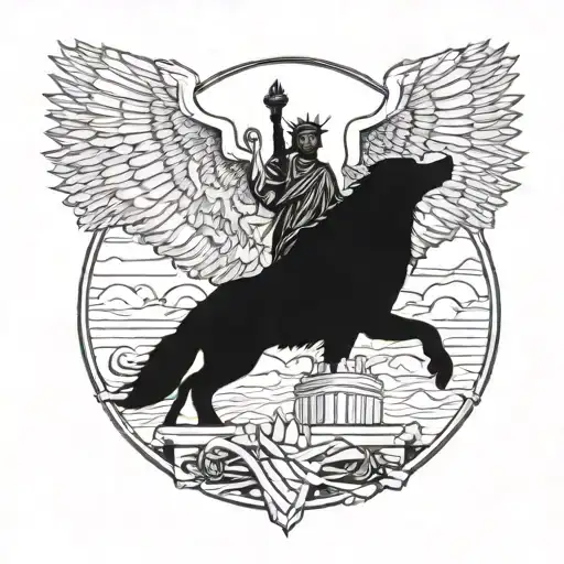 Liberty Statue With Wolf