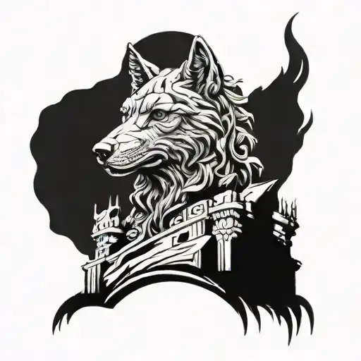 Liberty Statue With Wolf Surrounded