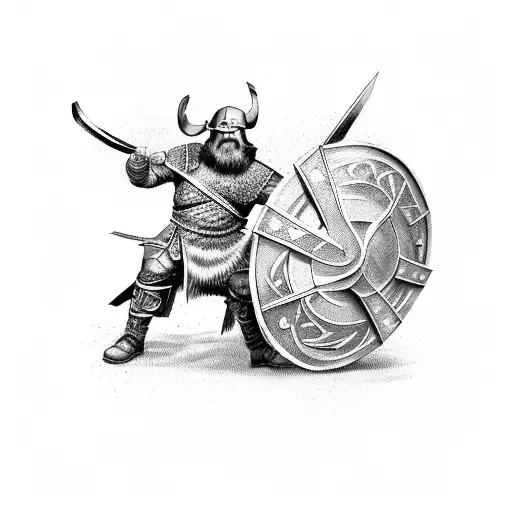 Viking Warrior Wielding A Shield In A Fierce Battle