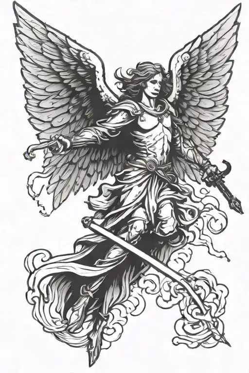 Falling Angel Holding A Sword