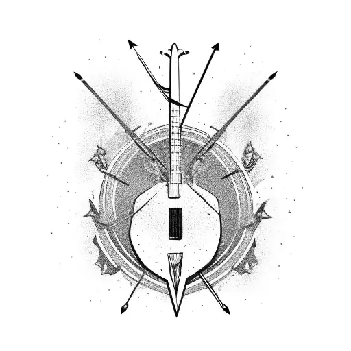 A Guitar And A Bow And Arrow Intertwined In A Dynamic Pose
