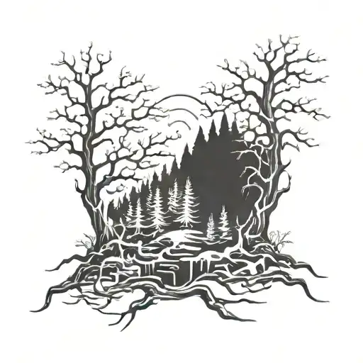 Dark Forest With Lightening Strike