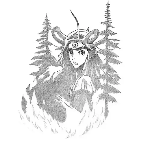 A Scene From Princess Mononoke With San And Ashitaka In The Forest