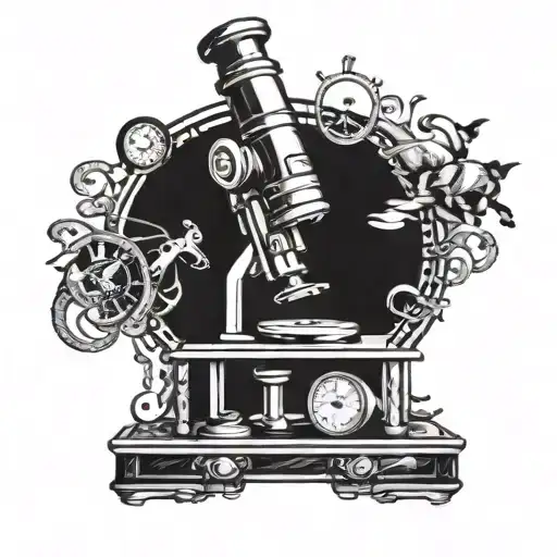 A Stylized Blackwork Tattoo Of A Microscope Surrounded By Animal Silhouettes