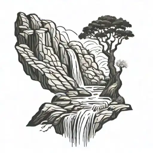 Tree And Waterfall Flowing