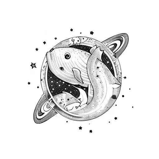 A Majestic Whale Swimming Through A Galaxy Filled With Stars And Planets