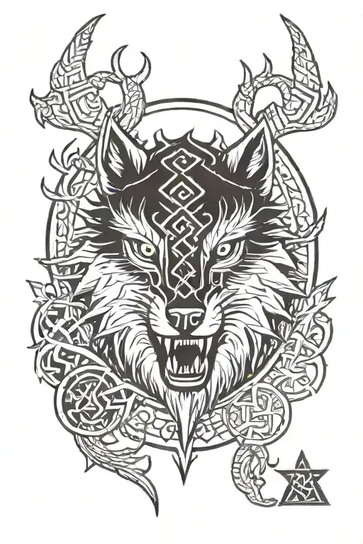 Viking Warrior Vegvisir Rune Design Wolf Head