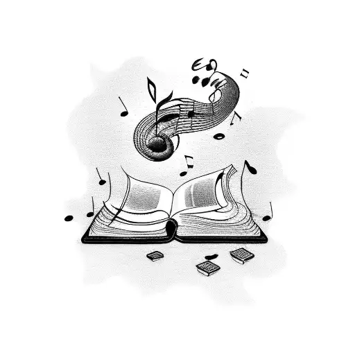 A Stack Of Books With Coffee Stains And Music Notes Flying Out Of The Pages