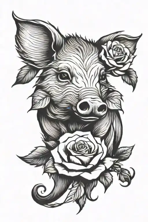Wild Hog With Roses