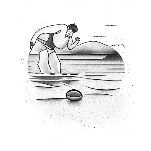 Dad With Kid Throwing Pebble Into Water