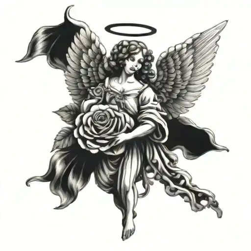 Baroque Angel Holding Dead Roses