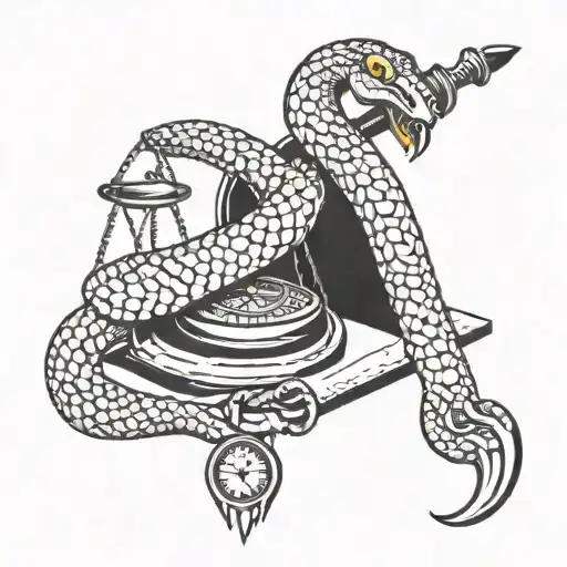 A Snake Wrapped Around A Knife And Weighing Scales Hanging From The Knife