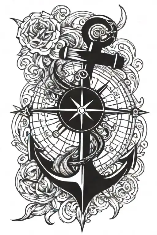 Anchor And Compass Rose Intertwined