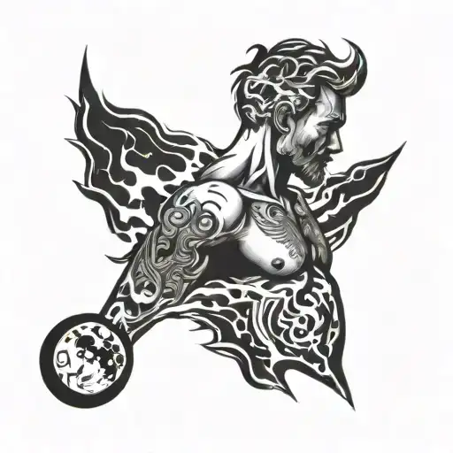 Man With Flames Behind And A Moon