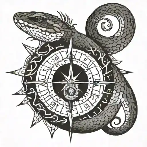 Ouroboros Compass With Only North Arrow Piercing The Snake